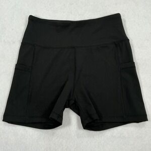 Unbranded Womens Black High Waisted Biker Shorts Side Pockets Medium Workout Gym